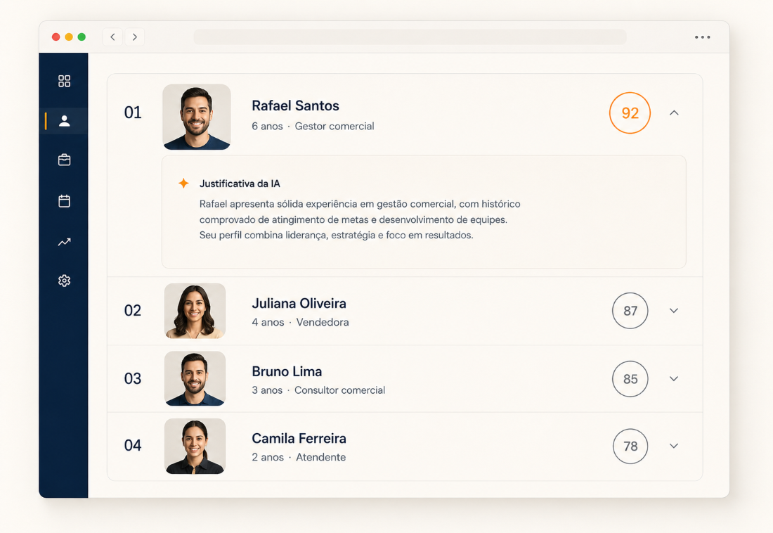 Ranking de candidatos com justificativa da IA